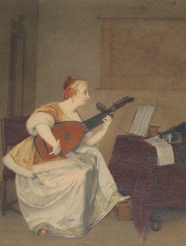 Flemish school, interior with lady musician(-)